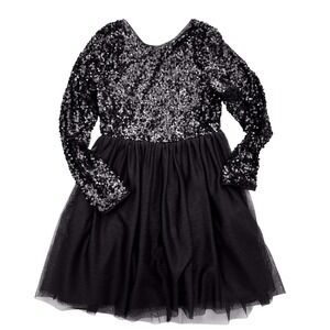 Cat & Jack Black Sequin Tulle Sparking Sequin Holiday Dress Girls Size XL 14